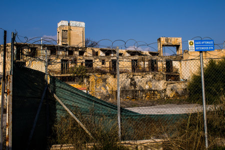 Nicosia, Cyprus - January 01, 2022 Cyprus-Turkish buffer zone controlled by the United Nations Peacekeeping Force in the divided city of Nicosia, during the coronavirus epidemic hitting Cyprusの写真素材