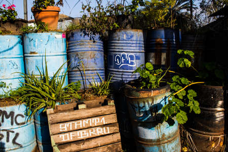 Nicosia, Cyprus - January 01, 2022 Cyprus-Turkish buffer zone controlled by the United Nations Peacekeeping Force in the divided city of Nicosia, during the coronavirus epidemic hitting Cyprusのeditorial素材