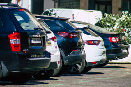 Seville Spain August 28, 2021 Cars parked in the streets of Seville, an emblematic city and the...