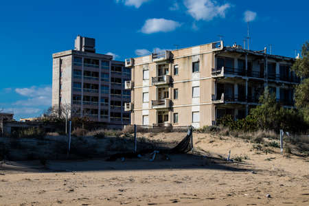 Varosha, Northern Cyprus - January 06, 2022 Cityscape of Varosha, a seaside resort built in 1972, which became a ghost town abandoned by its inhabitants after the Turkish military intervention in 1974のeditorial素材