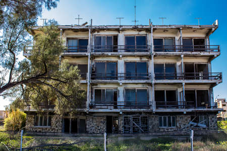 Varosha, Northern Cyprus - January 06, 2022 Cityscape of Varosha, a seaside resort built in 1972, which became a ghost town abandoned by its inhabitants after the Turkish military intervention in 1974のeditorial素材