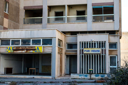 Varosha, Northern Cyprus - January 06, 2022 Cityscape of Varosha, a seaside resort built in 1972, which became a ghost town abandoned by its inhabitants after the Turkish military intervention in 1974のeditorial素材