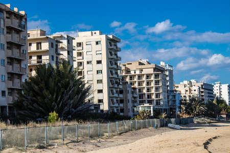 Varosha, Northern Cyprus - January 06, 2022 Cityscape of Varosha, a seaside resort built in 1972, which became a ghost town abandoned by its inhabitants after the Turkish military intervention in 1974のeditorial素材