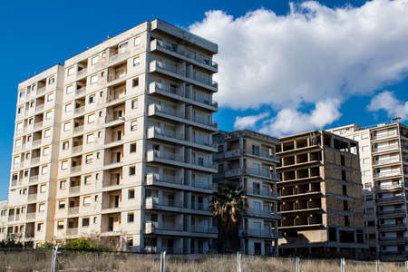 Varosha, Northern Cyprus - January 06, 2022 Cityscape of Varosha, a seaside resort built in 1972, which became a ghost town abandoned by its inhabitants after the Turkish military intervention in 1974のeditorial素材