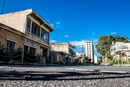 Varosha, Northern Cyprus - January 06, 2022 Cityscape of Varosha, a seaside resort built in 1972, which became a ghost town abandoned by its inhabitants after the Turkish military intervention in 1974のeditorial素材