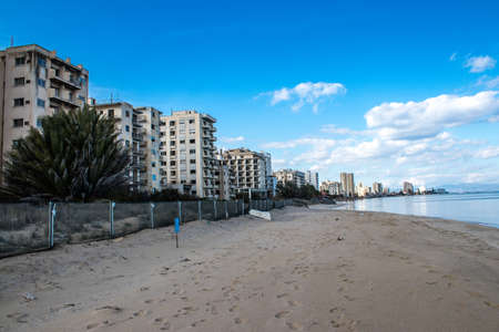Varosha, Northern Cyprus - January 06, 2022 Cityscape of Varosha, a seaside resort built in 1972, which became a ghost town abandoned by its inhabitants after the Turkish military intervention in 1974のeditorial素材