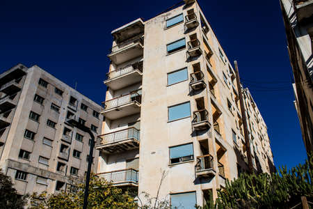 Varosha, Northern Cyprus - January 06, 2022 Cityscape of Varosha, a seaside resort built in 1972, which became a ghost town abandoned by its inhabitants after the Turkish military intervention in 1974のeditorial素材