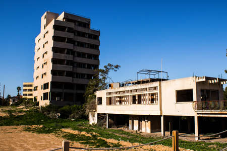 Varosha, Northern Cyprus - January 04, 2022 Cityscape of Varosha, a seaside resort built in 1972, which became a ghost town abandoned by its inhabitants after the Turkish military intervention in 1974のeditorial素材