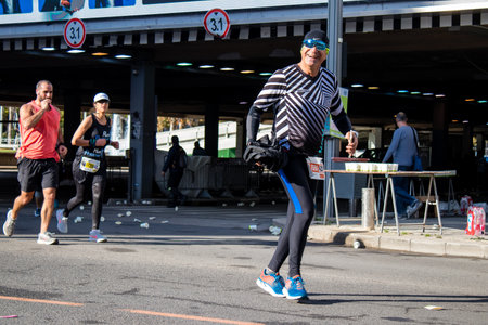 Tel Aviv, Israel - February 25, 2022 Runners in the street of Tel Aviv at the Samsung Marathon which takes place on February 25 after a year-long hiatus following the coronavirus outbreak in Israelのeditorial素材
