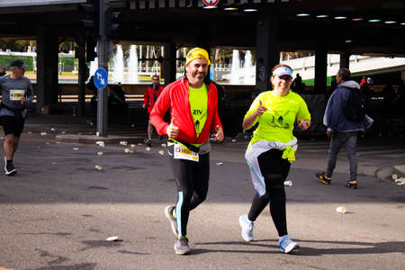 Tel Aviv, Israel - February 25, 2022 Runners in the street of Tel Aviv at the Samsung Marathon which...