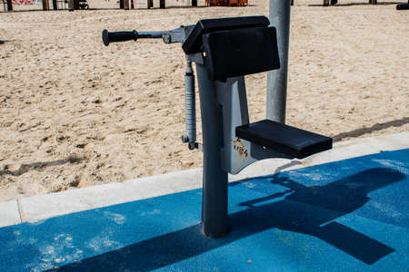 Tel Aviv, Israel - March 06, 2022 Safety and sports facilities on the main beach of Tel Aviv in...