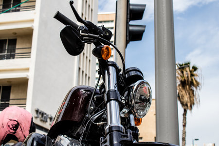 Tel Aviv, Israel - March 07, 2022 Harley Davidson motorcycle parked in the streets of the city...
