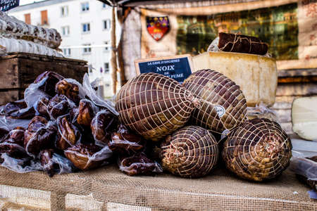 Reims, France - May 28, 2022 Artisan stall selling their wares at the medieval market during the Johanniques festivities, back after a two year hiatus following coronavirus outbreakのeditorial素材
