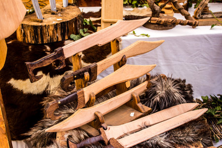 Reims, France - May 28, 2022 Artisan stall selling their wares at the medieval market during the Johanniques festivities, back after a two year hiatus following coronavirus outbreakのeditorial素材