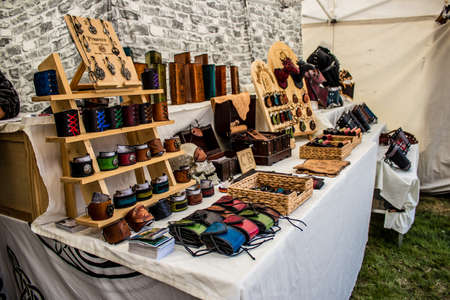 Reims, France - May 28, 2022 Artisan stall selling their wares at the medieval market during the Johanniques festivities, back after a two year hiatus following coronavirus outbreakのeditorial素材