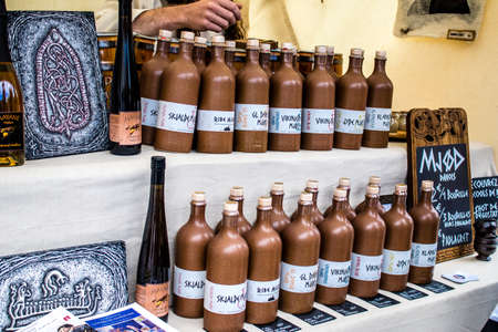 Reims, France - May 28, 2022 Artisan stall selling their wares at the medieval market during the Johanniques festivities, back after a two year hiatus following coronavirus outbreakのeditorial素材