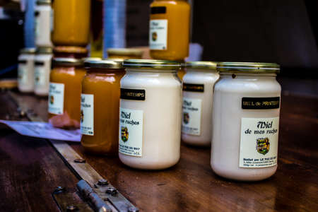 Reims, France - May 28, 2022 Artisan stall selling their wares at the medieval market during the Johanniques festivities, back after a two year hiatus following coronavirus outbreakのeditorial素材