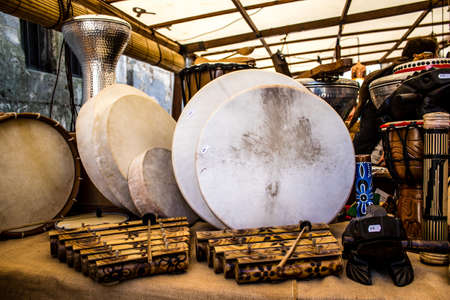 Reims, France - May 28, 2022 Artisan stall selling their wares at the medieval market during the Johanniques festivities, back after a two year hiatus following coronavirus outbreakのeditorial素材