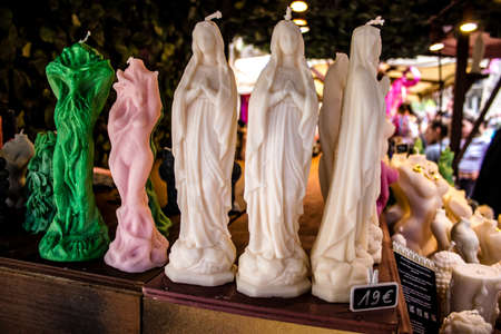 Reims, France - May 28, 2022 Artisan stall selling their wares at the medieval market during the Johanniques festivities, back after a two year hiatus following coronavirus outbreakのeditorial素材