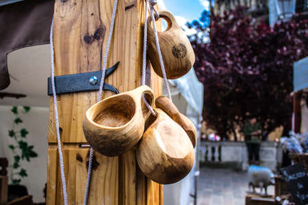 Reims, France - May 28, 2022 Artisan stall selling their wares at the medieval market during the Johanniques festivities, back after a two year hiatus following coronavirus outbreakのeditorial素材