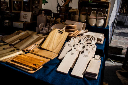 Reims, France - May 28, 2022 Artisan stall selling their wares at the medieval market during the Johanniques festivities, back after a two year hiatus following coronavirus outbreakのeditorial素材