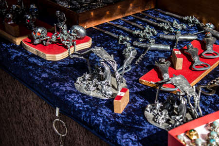 Reims, France - May 28, 2022 Artisan stall selling their wares at the medieval market during the Johanniques festivities, back after a two year hiatus following coronavirus outbreakのeditorial素材