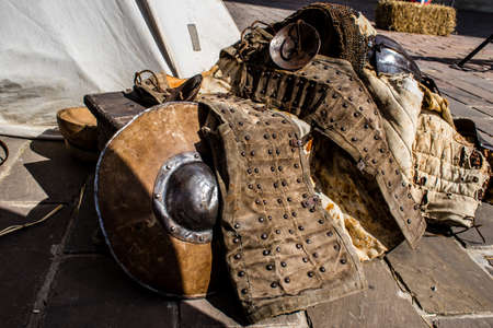 Reims, France - May 28, 2022 Street show and historical reconstruction which transports visitors to the heart of the Middle Ages during the Johanniques festivities which take place in the city of Reimsのeditorial素材