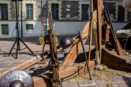 Reims, France - May 28, 2022 Street show and historical reconstruction which transports visitors to the heart of the Middle Ages during the Johanniques festivities which take place in the city of Reimsのeditorial素材