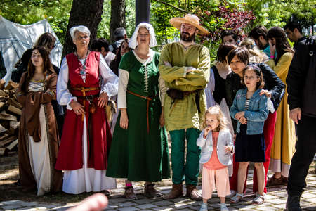 Reims, France - May 28, 2022 Street show and historical reconstruction which transports visitors to the heart of the Middle Ages during the Johanniques festivities which take place in the city of Reimsのeditorial素材