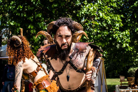 Reims, France - May 28, 2022 Street show and historical reconstruction which transports visitors to the heart of the Middle Ages during the Johanniques festivities which take place in the city of Reimsのeditorial素材