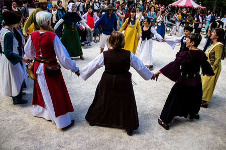 Reims, France - May 28, 2022 Musician of a Middle Ages music group performing at the Johanniques festivities, this event is back after a two-year hiatus following the outbreak of coronavirusのeditorial素材