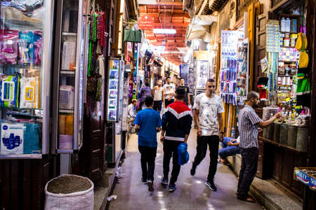 Fez, Morocco - June 12, 2022 The souks of Fez located in the medina are traditional Arab markets...