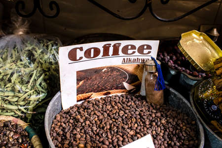 Fez, Morocco - June 15, 2022 Oriental products, essential oils, creams and spices sold in the souk of Fez located in the medina where traditional Arab markets that offer all kinds of productsのeditorial素材