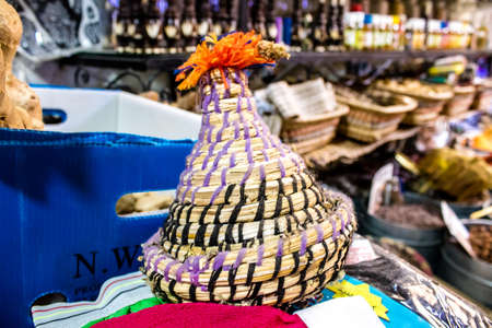 Fez, Morocco - June 15, 2022 Oriental products, essential oils, creams and spices sold in the souk of Fez located in the medina where traditional Arab markets that offer all kinds of productsのeditorial素材