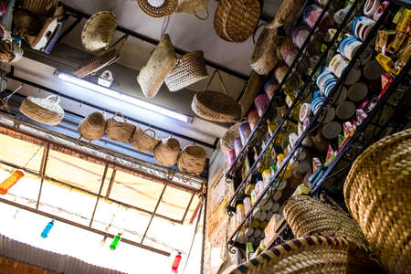 Fez, Morocco - June 15, 2022 Oriental products, essential oils, creams and spices sold in the souk of Fez located in the medina where traditional Arab markets that offer all kinds of productsのeditorial素材