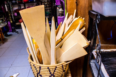 Fez, Morocco - June 15, 2022 Oriental products, essential oils, creams and spices sold in the souk of Fez located in the medina where traditional Arab markets that offer all kinds of productsのeditorial素材