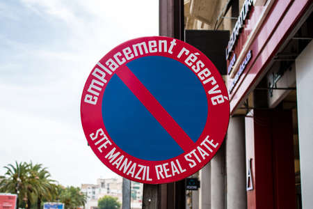 Fez, Morocco - June 16, 2022 Road sign erected at the side of or above roads to provide information...