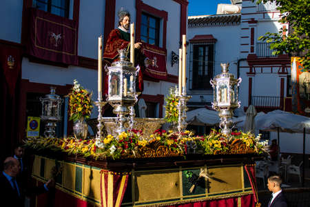 Carmona, Spain - June 19, 2022 Corpus Christi de Carmona, religious procession through the streets...