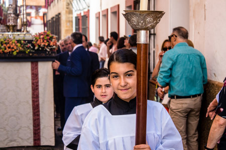 Carmona, Spain - June 19, 2022 Corpus Christi de Carmona, religious procession through the streets...
