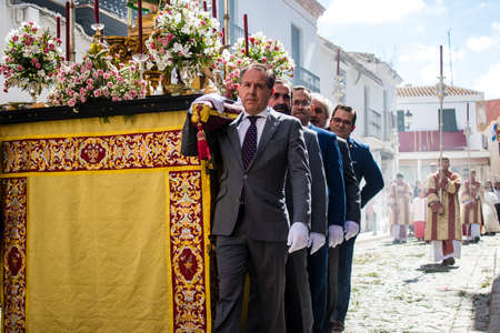 Carmona, Spain - June 19, 2022 Corpus Christi of Carmona, religious procession through the streets...