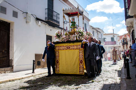 Carmona, Spain - June 19, 2022 Corpus Christi of Carmona, religious procession through the streets...