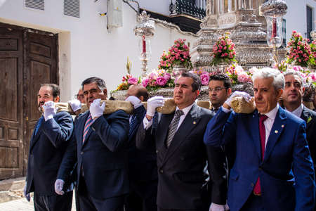 Carmona, Spain - June 19, 2022 Corpus Christi of Carmona, religious procession through the streets...