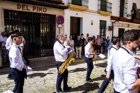 Carmona, Spain - June 19, 2022 Corpus Christi of Carmona, religious procession through the streets...