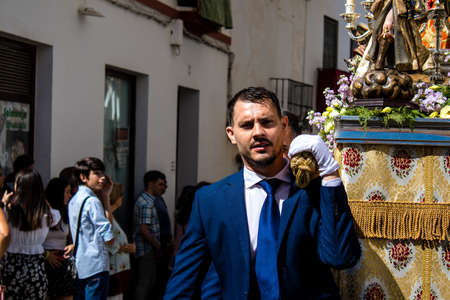 Carmona, Spain - June 19, 2022 Corpus Christi of Carmona, religious procession through the streets...
