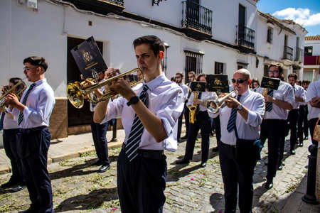 Carmona, Spain - June 19, 2022 Corpus Christi of Carmona, religious procession through the streets...