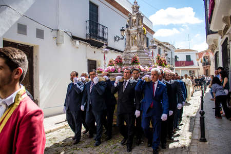 Carmona, Spain - June 19, 2022 Corpus Christi of Carmona, religious procession through the streets...
