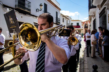 Carmona, Spain - June 19, 2022 Corpus Christi of Carmona, religious procession through the streets...