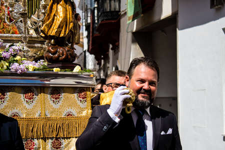 Carmona, Spain - June 19, 2022 Corpus Christi of Carmona, religious procession through the streets...