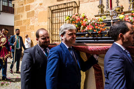Carmona, Spain - June 19, 2022 Corpus Christi of Carmona, religious procession through the streets...