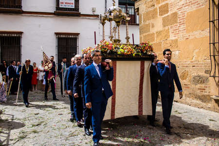 Carmona, Spain - June 19, 2022 Corpus Christi of Carmona, religious procession through the streets...